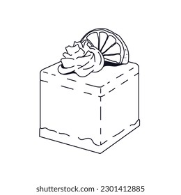 lemon cheesecake with custard. flat illustration in cartoon style.