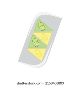 Lemon cheesecake slices on plate vector illustration.