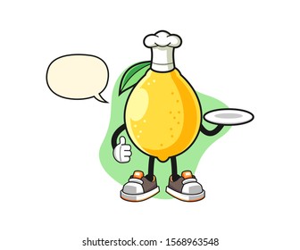 Lemon chef with speech bubble cartoon. Mascot Character vector.