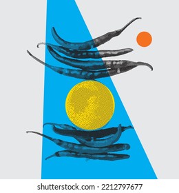 lemon chilies hanging made from dots. 3D vector illustration.