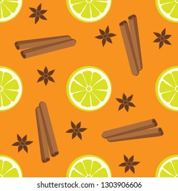 lemon and cinnamon seamless pattern vector illustration