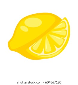 Lemon or citron whole and half isolated on white. Yellow large fragrant citrus fruit used for culinary and non-culinary purposes for juice. Realistic vector illustration of fruits rich in vitamin C