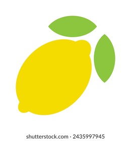 Zitronen-Zitrusfrüchte-flache Ikone auf weißem Hintergrund. Vector Zitronenlogo, gelbe einfache Illustration. Druck für textiles Muster. Saftkonzentratsymbol aus gebogenen Linien.