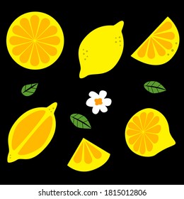 Lemon, citrus, fruit, juicy vector icons.