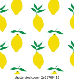 Fruta cítrica de limón en patrón continuo repetitivo. Fondo de Vector con citrones amarillos. Rapport con planta de lima amarilla con rama y hojas para envolver, textil, papel, tarjeta, impresión, papel, etiqueta
