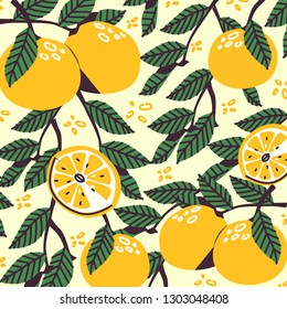 Lemon citrus fruit print pattern, watercolor