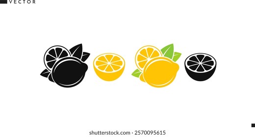 Lemon. Citrus fruit vector. Vegetarian food. Organic fruit. Natural food icon. Vector illustration EPS