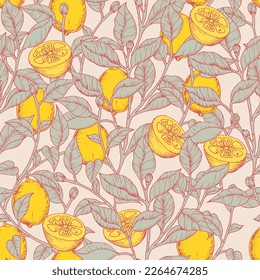 Lemon Citrus Hand Drawn Seamless Pattern for Packaging Fabric Wallpaper Home Decor