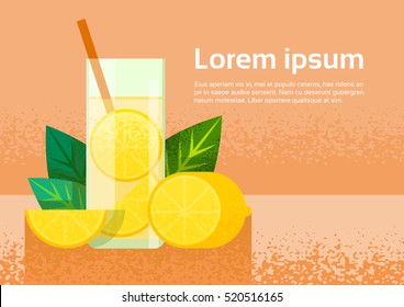 Lemon Citrus Lemonade Glass Banner With Copy Space Flat Vector Illustration