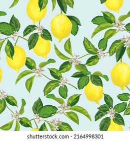 Patrón de cítricos limoneros. Ilustración veraniega sin fisuras del vector. Fruta exótica. Papel tapizado tropical.