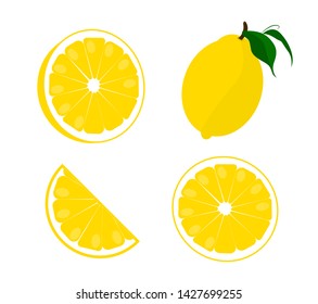 Lemon. Citrus. Slices and halves of lemon.