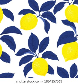 Lemon citrus vector pattern. Botanical vector illustration. Summer background. Floral design.
