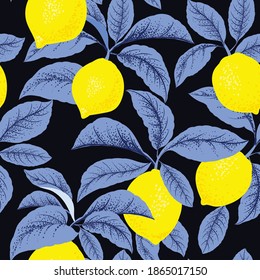 Lemon citrus vector pattern. Botanical vector illustration. Summer background. Floral design.