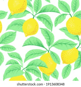 Lemon citrus vector pattern. Botanical vector illustration. Summer background. Floral design. Wallpaper print.