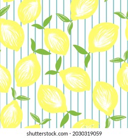 Lemon citrus vector pattern. Botanical vector illustration. Summer background. Floral design. Wallpaper print.