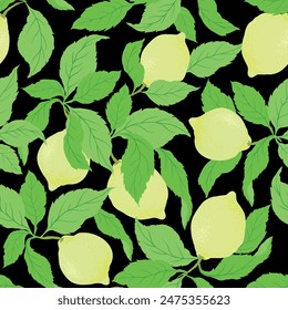 Lemon citrus vector pattern. Botanical vector illustration. Summer background. Floral design.	