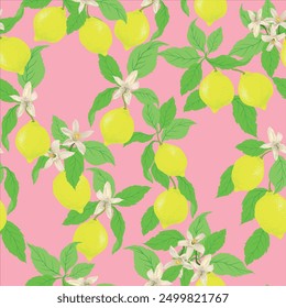 Lemon citrus vector pattern. Botanical vector illustration. Summer background. Floral design. Seamless wallpaper.	
