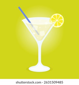Lemon cocktail with ice cubes. Vector illustration for use in food and beverage promotions, summer-themed visuals, and advertising for bars or restaurants