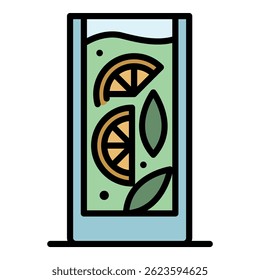 Lemon cocktail icon. Outline lemon cocktail vector icon color flat isolated
