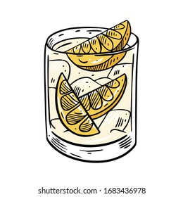 Lemon cocktail or lemonade in glass. Cartoon flat vector illustration. Isolated on white background. Design for sign, template, banner, poster, card, t-shirt, blog and web.