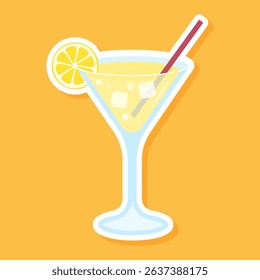 Lemon cocktail sticker. Vector illustration for use in food and beverage promotions, summer-themed visuals, and advertising for bars or restaurants