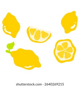 lemon collection with stem, leaf, and cut pieces