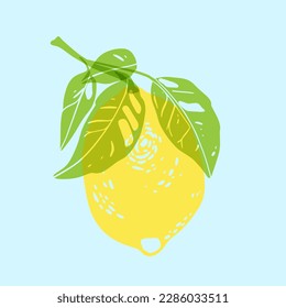 Lemon. Colorful cute screen printing effect. Riso print effect. Vector illustration. Graphic element  for fabric, textile, clothing, wrapping paper, wallpaper, poster. 