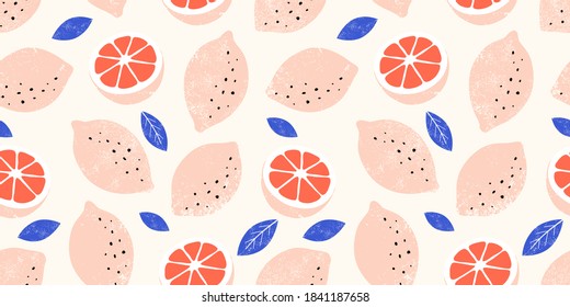 Lemon colorful seamless pattern. Trendy summer background. Vector bright print for fabric or wallpaper.