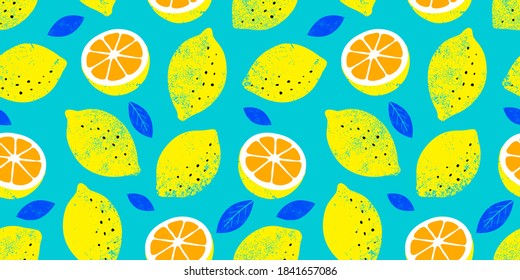 Lemon colorful seamless pattern. Trendy summer background. Vector bright print for fabric or wallpaper.