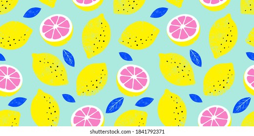 Lemon colorful seamless pattern. Trendy summer background. Vector bright print for fabric or wallpaper.