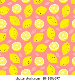 Lemon colorful seamless pattern. Trendy summer background. Vector bright print for fabric or wallpaper.