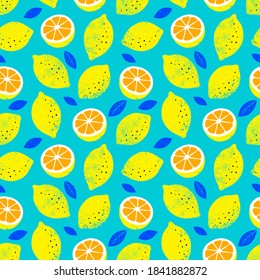 Lemon colorful seamless pattern. Trendy summer background. Vector bright print for fabric or wallpaper.