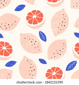 Patrón limón colorido y sin costuras. Fondo veraniego de moda. Impresión vectorial brillante para tela o papel pintado.
