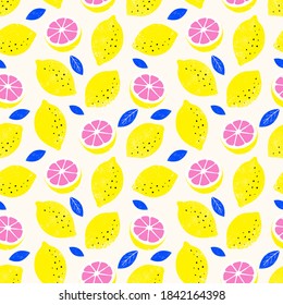 Lemon colorful seamless pattern. Trendy summer background. Vector bright print for fabric or wallpaper.