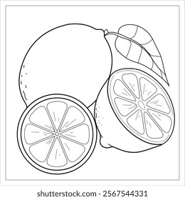 Lemon coloring page. Cute line drawing for kids.