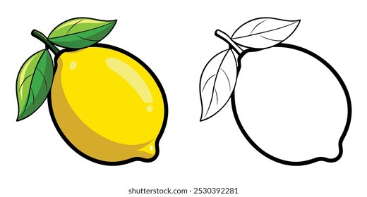 Páginas Para Colorear De Limón Para Niños. Libro para colorear de frutas de limón imprimible. Icono de la fruta. Diseño De Vector De Ilustración De Frutas De Limón Sobre Fondo Blanco