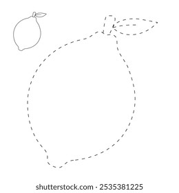 Lemon coloring pages for kids. Trace and color Lemon. Lemon line art vector for coloring books isolated on white background. Kindergarten and preschool worksheets printable for kids. 