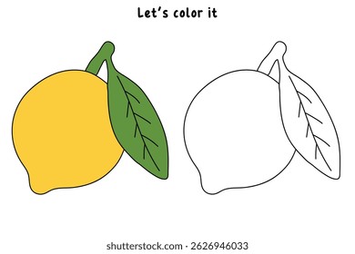 Páginas de coloração de limão para crianças. Traço e cor Limão. Flashcard de frutas de limão para ilustração vetorial de crianças. A letra L é para o limão. Planilhas de verão de frutas divertidas imprimíveis para atividades infantis.