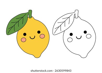 Lemon coloring pages for kids. Trace and color Lemon. Lemon fruit flashcard for kids vector illustration. Letters L is for Lemon. Fun fruit worksheets printable for kids activity.