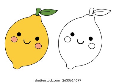 Lemon coloring pages for kids. Trace and color Lemon. Lemon fruit flashcard for kids vector illustration. Letters L is for Lemon. Fun fruit worksheets printable for kids activity.