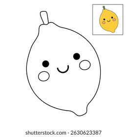 Lemon coloring pages for kids. Trace and color Lemon. Lemon fruit flashcard for kids vector illustration. Letters L is for Lemon. Fun fruit worksheets printable for kids activity.