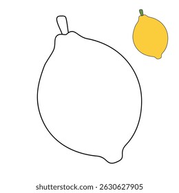 Lemon coloring pages for kids. Trace and color Lemon. Lemon fruit flashcard for kids vector illustration. Letters L is for Lemon. Fun fruit worksheets printable for kids activity.