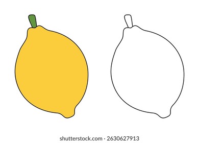 Lemon coloring pages for kids. Trace and color Lemon. Lemon fruit flashcard for kids vector illustration. Letters L is for Lemon. Fun fruit worksheets printable for kids activity.