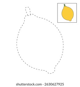 Lemon coloring pages for kids. Trace and color Lemon. Lemon fruit flashcard for kids vector illustration. Letters L is for Lemon. Fun fruit worksheets printable for kids activity.