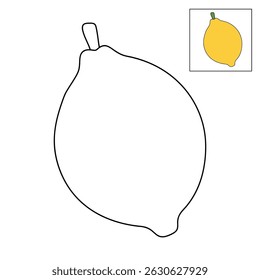 Lemon coloring pages for kids. Trace and color Lemon. Lemon fruit flashcard for kids vector illustration. Letters L is for Lemon. Fun fruit worksheets printable for kids activity.