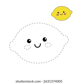 Páginas de coloração de limão para crianças. Traço e cor Limão. Flashcard de frutas de limão bonito para ilustração vetorial crianças. A letra L é para o limão. Planilhas de frutas divertidas imprimíveis para a atividade das crianças. 