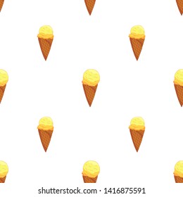 Lemon Cone Ice cream seamless pattern. Summer card design. Vector cartoon illustration.