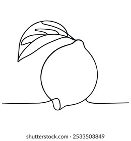 Lemon, continuous line art drawing style. Lemon fruit on white background. Vector illustration