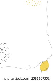 Lemon continuous line background with colorful elements. One single line organic healthy food concept. Minimalism modern style graphics design.