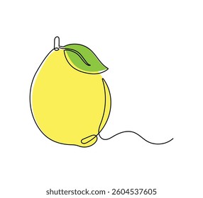 Lemon continuous one line drawing. Editable stroke on a white isolated background. Fruit vector illustration	